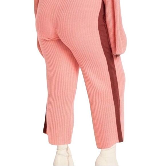 Eloquii Pink Ribbed Side Striped Crop Wide Leg Sweater Pants Size 26/28 - Picture 2 of 12